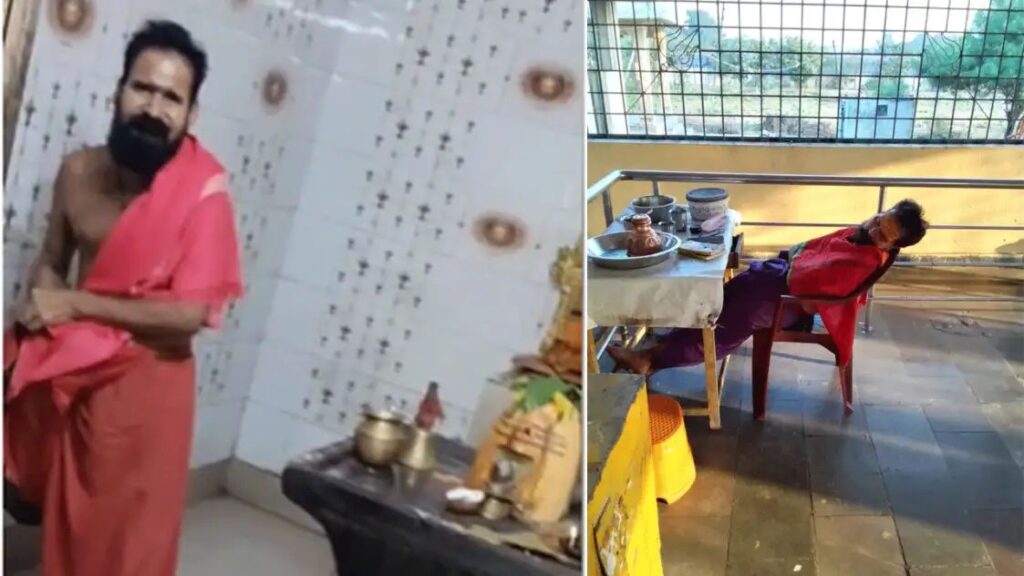 మద్యం మత్తులో అర్చకుడి పూజలు..