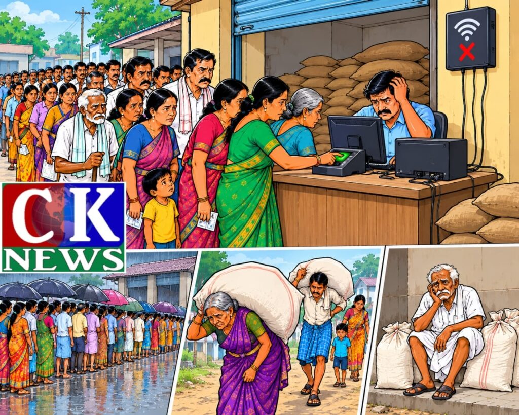 రేషన్‌ బియ్యం కోసం బారులు.. తీసుకెళ్లేందుకూ తిప్పలు!